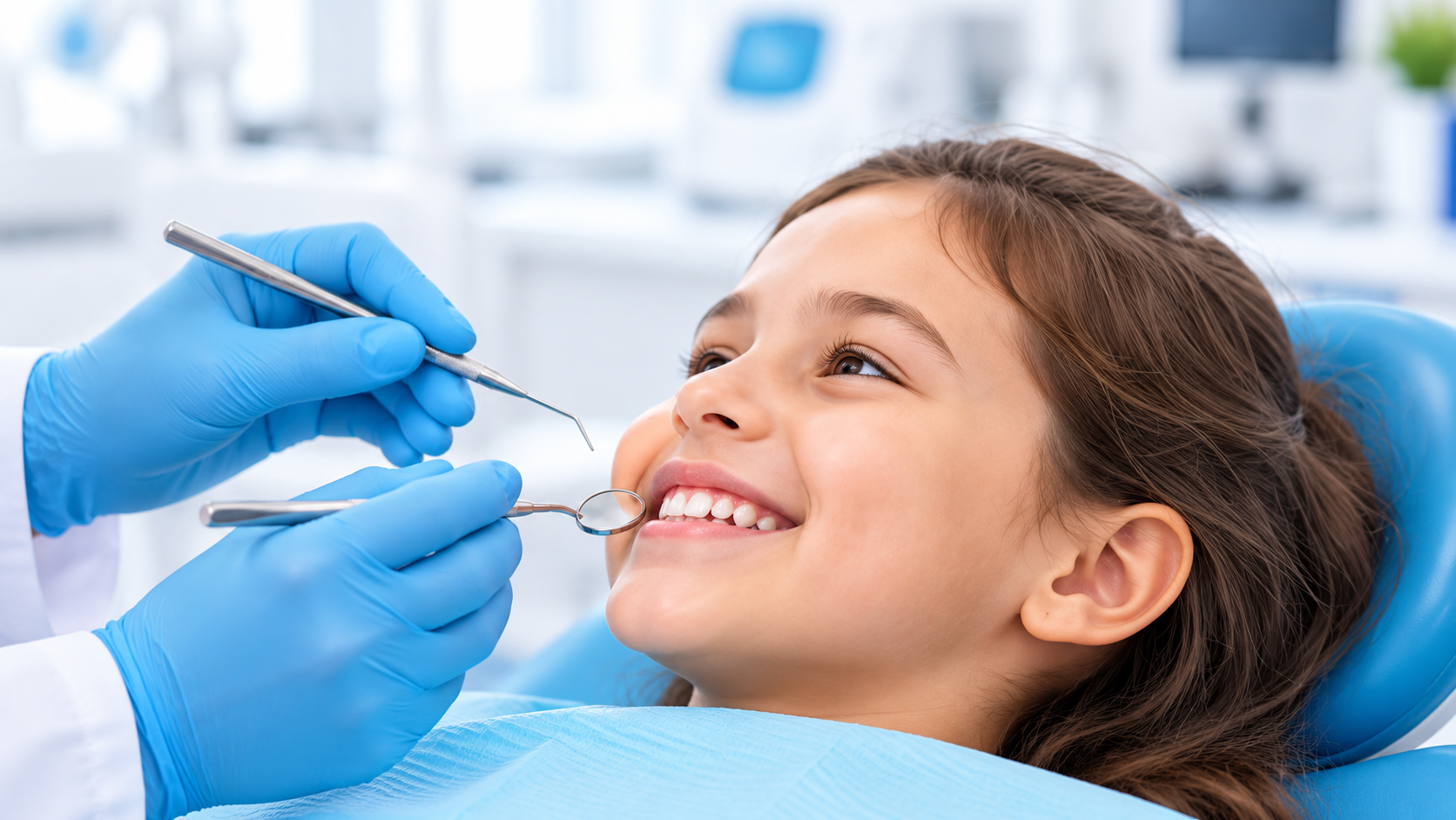 Dentiste prenant soin d'une jeune patiente